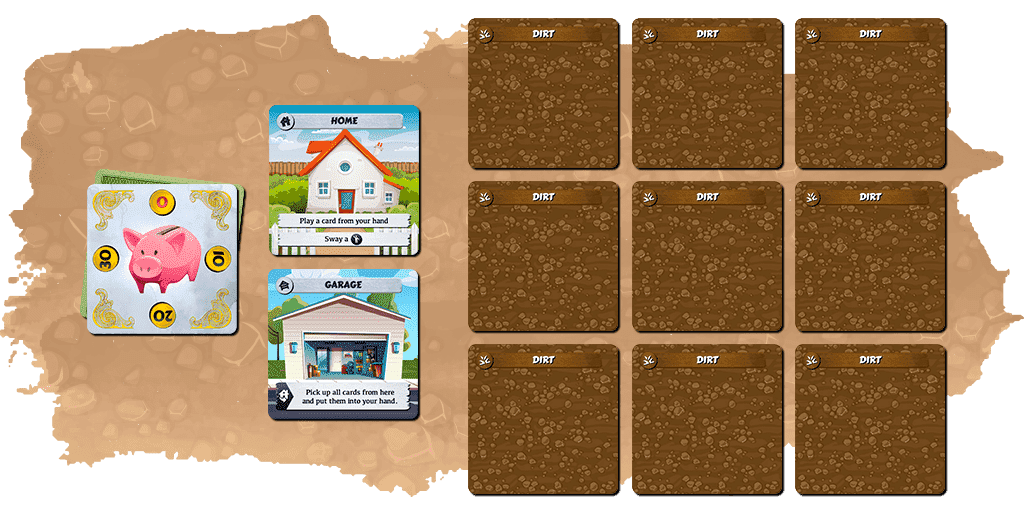 Yard, Home / Away, Garage, and Piggy Bank cards layout